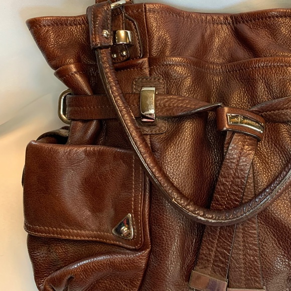 B Makowsky Brown Genuine Leather Bag with Leopard Print Interior! - Picture 3 of 9